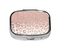 Pilulier tendance à 2 compartiments en métal, motif léopard ombré et paillettes or rose, organiseur portable