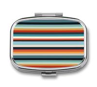Pilulier tendance à rayures à 2 compartiments, pilulier portable avec miroir pour poche, sac à main, voyage, mini organisateur de médicaments en métal pour vitamines, huile de poisson