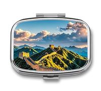 Pilulier The Great Wall of China - 2 compartiments - Pilulier portable pour poche ou sac à main - Organiseur décoratif en métal pour médicaments et vitamines