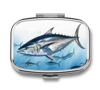 Pilulier Thunnus Thon bleu à 2 compartiments - Pilulier carré pour le quotidien - Pour poche, sac à main, médicaments, vitamines, huile de poisson - Cadeau de voyage