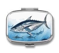 Pilulier Thunnus Thon bleu à 2 compartiments - Pilulier portable de poche - Organiseur de médicaments et de vitamines pour homme et femme