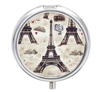 Pilulier tour Eiffel à 3 compartiments - Petit pilulier rond - Portable - Pilulier de voyage et conteneurs de vitamines pour supplément d'huile de poisson