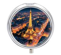 Pilulier Tour Eiffel à 3 compartiments rond en métal - Pilulier de voyage - Petit récipient portable pour médicaments et vitamines - Pour sac à main et poche pour contenir des vitamines et des