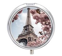 Pilulier tour Eiffel en métal, 3 compartiments étanche avec miroir pour sac à main, porte-vitamines, médicaments quotidiens, conteneur de voyage (rond)