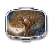 Pilulier Tree of Life à 2 compartiments, pilulier portable avec miroir pour poche, sac à main, voyage, mini organisateur de médicaments en métal pour vitamines, huile de poisson