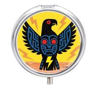 Pilulier tribal à motif d'oiseau-tonnerre avec miroir, 3 compartiments, étanche, pour sac à main ou poche, avec poignée antidérapante, organisateur de voyage pour compléments alimentaires (vitamines,