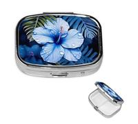 Pilulier tropical à 2 compartiments, petite boîte à pilules pour sac à main et poche, pilulier en métal avec miroir, pilulier de voyage quotidien, support de vitamines portable pour médicaments et