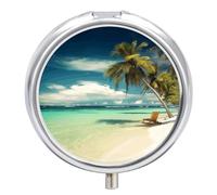 Pilulier Tropical Holidays - Pilulier à 3 compartiments - Petit pilulier rond en métal - Pour sac à main