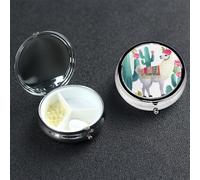 Pilulier tropical lama, alpaga, cactus, fleur, 3 compartiments pour sac à main ou poche, petit organisateur de médicaments avec miroir, pilulier de voyage décoratif en métal, cadeau unique