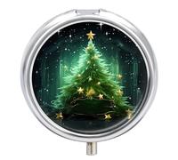 Pilulier vert en forme de sapin de Noël pour poche - 3 compartiments - Décoratif - Portable - Pilulier de voyage - Organiseur de vitamines