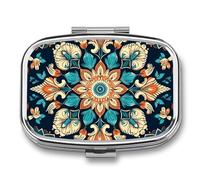 Pilulier vintage à 2 compartiments avec miroir pour sac à main, voyage, mini organiseur de médicaments en métal pour vitamines, huile de poisson