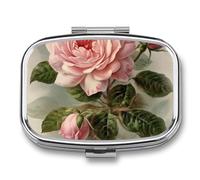Pilulier vintage à 2 compartiments en forme de rose pour sac à main ou poche, mini pilulier en métal, boîte à médicaments carrée pour contenir des vitamines, de l'huile de poisson