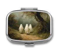 Pilulier vintage à 2 compartiments - Trois fantômes dans les bois - Portable - Pilulier de voyage pour sac à main