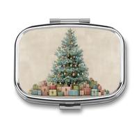 Pilulier vintage avec 2 compartiments - Arbre de Noël - Avec cadeaux - Portable - Pilulier de voyage pour poche et sac à main