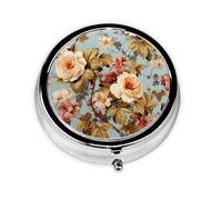 Pilulier vintage avec miroir en forme de fleur de vigne à 3 compartiments pour sac à main ou poche Mini pilulier en métal pour voyage, médicaments hebdomadaires, support de vitamines, cadeau de voyage