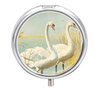Pilulier vintage avec peinture d'oie - 3 compartiments - Petit pilulier rond - En métal - Pour sac à main