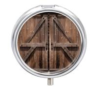 Pilulier vintage en bois avec porte de grange à 3 compartiments pour sac à main ou poche Mini pilulier en métal, récipient à médicaments quotidien rond pour contenir des vitamines, de l'huile de