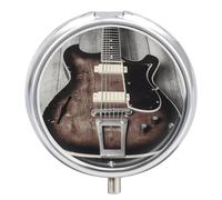 Pilulier vintage en forme de guitare à 3 compartiments, organiseur de pilules rond quotidien pour poche, sac à main, récipient à médicaments quotidien pour contenir des vitamines, de l'huile de