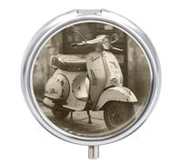Pilulier vintage en forme de moto - 3 compartiments - Petit pilulier de voyage pour sac à main et poche - Pilulier quotidien portable pour contenir des suppléments et des vitamines