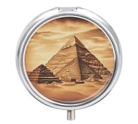 Pilulier vintage en forme de pyramide égyptienne à 3 compartiments avec miroir - Pilulier quotidien en métal pour sac à main et poche - Petite boîte à médicaments ronde - Contient
