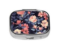Pilulier vintage floral à 2 compartiments - Pilulier portable en métal - Joli pilulier de voyage - Organisateur de vitamines pour sac à main, poche, cadeau de voyage