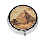 Pilulier vintage - Grande pyramide égyptienne ronde - 3 compartiments pour sac à main - Joli pilulier en métal - Portable - Mini petit pilulier de voyage pour contenir des vitamines, des suppléments