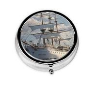 Pilulier vintage nautique blanc avec miroir, 3 compartiments pour sac à main ou poche, mini pilulier en métal pour voyage, médicament, tablette, vitamine, organisateur de voyage