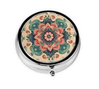 Pilulier vintage rond en métal avec 3 compartiments - Motif mandala - Pour médicaments quotidiens - Complément alimentaire et vitamines