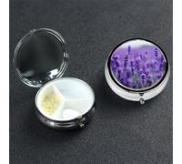 Pilulier violet lavande à 3 compartiments rond portable pour poche ou sac à main, pilulier hebdomadaire décoratif en métal pour médicaments, vitamines, cadeau de voyage