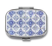 Pilulier Voyage Datura Patchwork Bleu Et Blanc Vitamine Pilulier 2 Boîte De Rangement Boîte À Pilules D'huile De Poisson