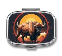 Pilulier Wild American Bison Mountains avec 2 compartiments, pilulier carré portable, pilulier de vitamines, organisateur de pilules pour poche, sac à main et voyage