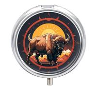 Pilulier Wild American Bison Mountains étanche portable en métal résistant à l'humidité avec 3 compartiments