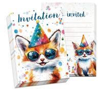 PILUZEAT 12 Cartes d'invitation Anniversaire Amusantes Fille Garcon Enfant Chat Animaux Colorés invitation à une Goûter Thème Fête Cadeau 5-12 ans