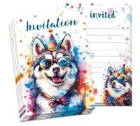 PILUZEAT 12 Cartes d'invitation Anniversaire Amusantes Fille Garcon Enfant Chien Animaux Colorés invitation à une Goûter Thème Fête Cadeau 5-12 ans