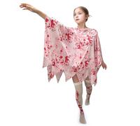 PILUZEAT Deguisement Cape Fantôme avec du Sang Enfant Adulte Fille Garçon Blanc Halloween Carnaval Costume Anniversaire Mascarade Cosplay VêTements de FêTe 5-14 ans 90-130 CM