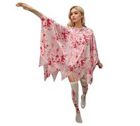PILUZEAT Deguisement Cape Fantôme avec du Sang Enfant Adulte Fille Garçon Blanc Halloween Carnaval Costume Anniversaire Mascarade Cosplay VêTements de FêTe 150-175 CM