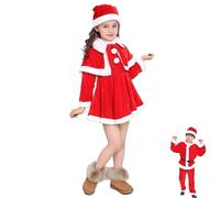 PILUZEAT Déguisements Costume Père Noël pour Fille Enfant Garçon Rouge Robes Vêtements pour Nouvelle Année Cosplay Carnaval Mascarade Fête à Thème en Famille 100-160 CM