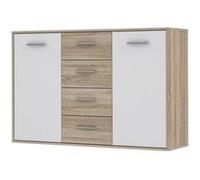 Buffet GENERIQUE PILVI Buffet bas 2 portes 4 tiroirs - Blanc et chene sonoma - L 122,6 x P 34,2 H 88,1 cm