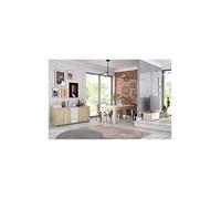 Pilvi Ensemble Séjour Meuble Tv + Enfilade + Table A Manger - Décor Chene Et Blanc Mat