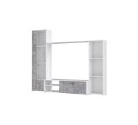 PILVI Meuble TV - Blanc mat et beton gris clair - L 220,4 x P41,3 x H177,5 cm Blanc mat et béton gris clair G