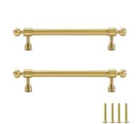 PILYON Bouton De Porte 2Pièces Boutons Et Poignées De Garde-Robe Boule Chromée Poignée De Porte D'Armoire À Tiroir Monotrou Pas De Trou De 128mm/Laiton Couleur Naturelle