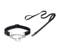 Pimaodog Collier martingale pour chien avec chaîne en acier inoxydable, collier martingale avec réfléchissant, réglable pour chiens de taille moyenne et grande (taille S, ensemble noir)