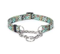 Pimaodog Martingale Collier pour chien avec chaîne en acier inoxydable - Collier de dressage à chaîne limitée pour un dressage sans traction - Motif floral multicolore mignon - Collier antidérapant de