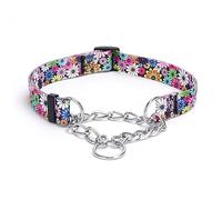 Pimaodog Martingale Collier pour chien avec chaîne en acier inoxydable - Collier de dressage à chaîne limitée pour un dressage sans traction - Motifs floraux multicolores mignons - Collier
