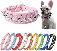 Pimaodog Spiked Collier pour chien et chiot - Réglable - En cuir souple - Pour chiens de petite et moyenne taille - Bouledogue - Pitbull Mastiff Caniche Boxer (XS, rose-2)