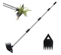 PIMEKOY Extracteur de mauvaises herbes avec long manche, outil de désherbage pour jardinage, houe de jardin et râteau pour déraciner