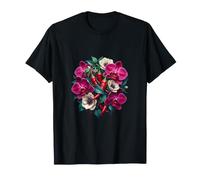 Piments Rouges avec orchidées Violettes et anémones Blanches T-Shirt