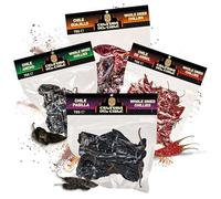 Piments secs entiers mexicains : ancho, guajillo, arbol et pasilla (300 g au total). Piments de base naturels pour un goût mexicain authentique. Idéal pour les tacos Birria, les taupes, les tamales et
