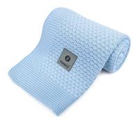 PIMKO Couverture 100 % bambou plaid pour bébé tricotée pour garçons et filles Doudou super doux et confortable 100 x 80 cm - Blau