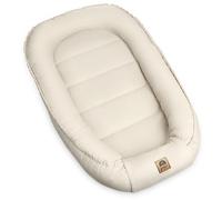 PIMKO Nid d'ange pour bébé, Nid douillet 2 côtés, Pour nourrissons et nouveau-nés, 100 % coton, Convient pour la maison, 55 x 90 cm (beige avec rabat)